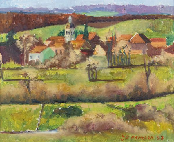 Village des Aynans avec église comtoise et collines environnantes